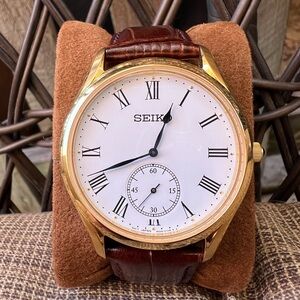 Seiko Gold Case Watch with Brown Strap
